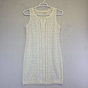 Miss Pinky Dress Women M White Shift Crochet Lace Sheer‎ Festival Cottagecore
